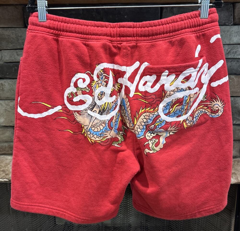 Men’s Vintage ED HARDY Designs Red Dragon Sweat Shorts Size L * B6
